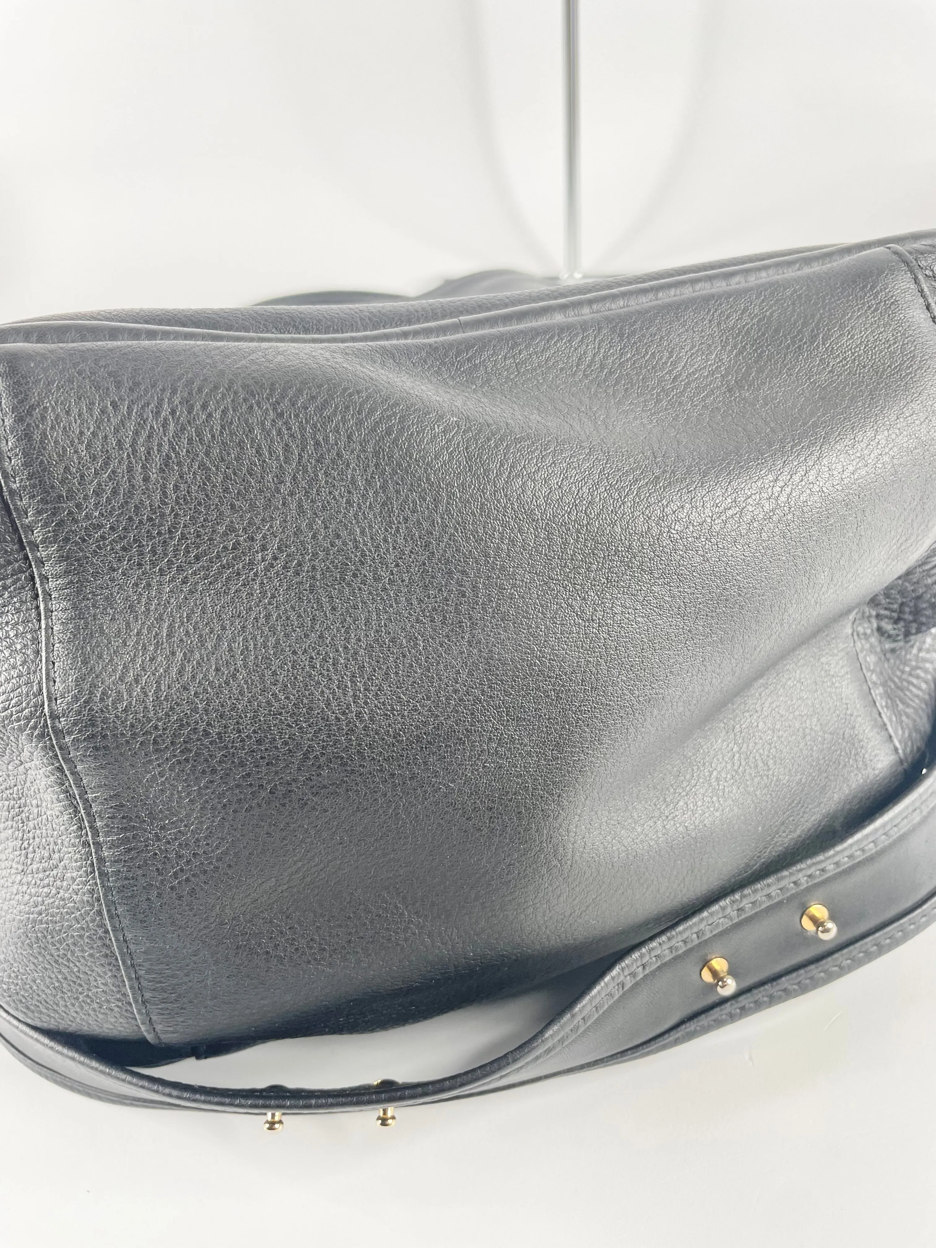 A-Esque Black Grained Leather Large Shoulder Bag