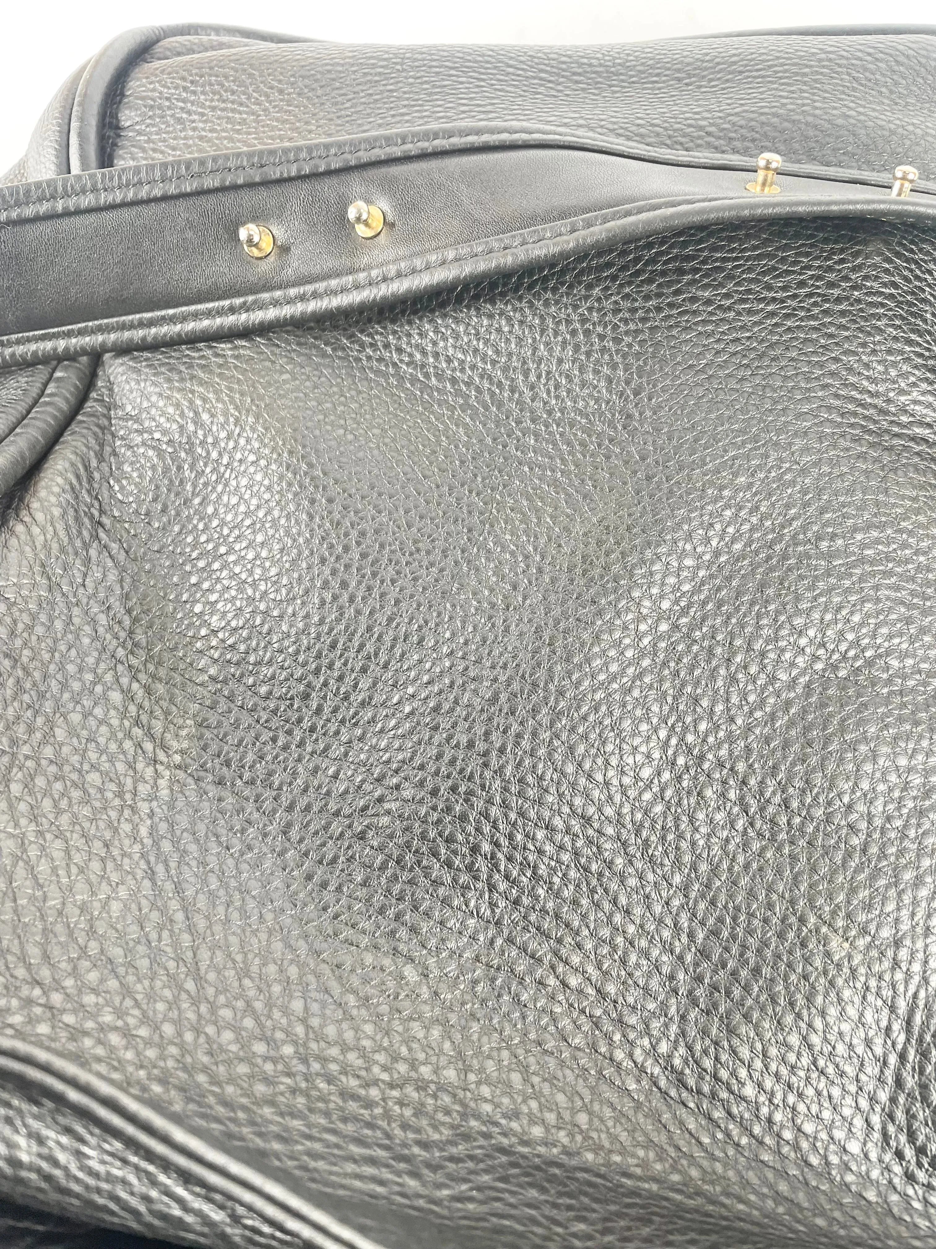 A-Esque Black Grained Leather Large Shoulder Bag