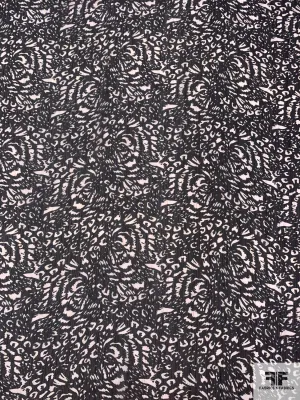 Abstract Printed Polyester Chiffon with Fine Lurex Pinstripes - Black / Off-White / Gold