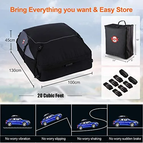 Adakiit Car Roof Bag Cargo Carrier, 20 Cubic Feet Waterproof Heavy Duty Car Roof Top Carrier with/Without Rack, Suitable for All Vehicles Cargo Bag Storage Luggage   8 Reinforced Straps   Packing Bag