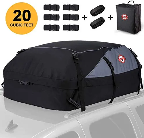 Adakiit Car Roof Bag Cargo Carrier, 20 Cubic Feet Waterproof Heavy Duty Car Roof Top Carrier with/Without Rack, Suitable for All Vehicles Cargo Bag Storage Luggage   8 Reinforced Straps   Packing Bag