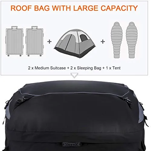 Adakiit Car Roof Bag Cargo Carrier, 20 Cubic Feet Waterproof Heavy Duty Car Roof Top Carrier with/Without Rack, Suitable for All Vehicles Cargo Bag Storage Luggage   8 Reinforced Straps   Packing Bag