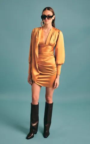 Adele Orange V-Neck Mini Dress