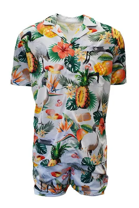 Adult Short Sleeve Sun Safe Hawaiian Shirt - Bin Chicken White