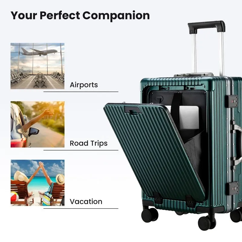 Ambassador Series Carry-On Luggage PolyCarbonate Hard Case Suitcase Eight Spinner Wheel Trolley Bag with TSA Lock, USB, Mobile Holder, Cup Holder- Forest Green (56 cm-22 inch)