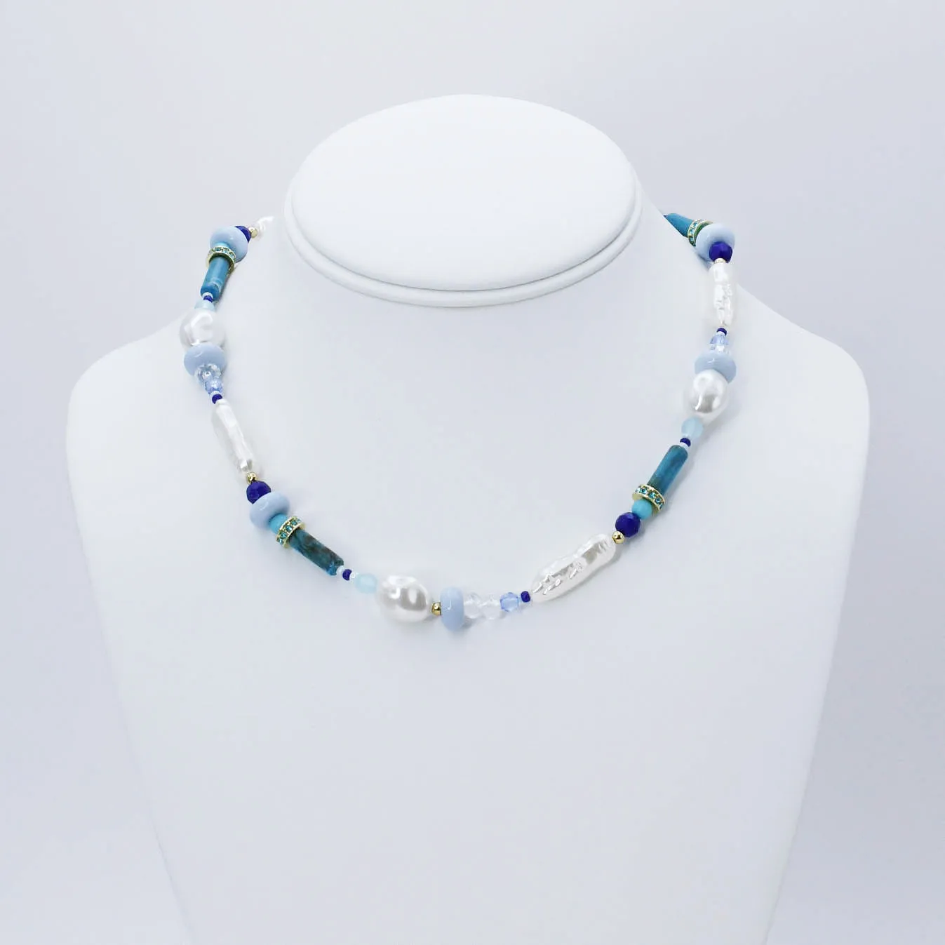 Aqua Bead and Bloom Necklace N61