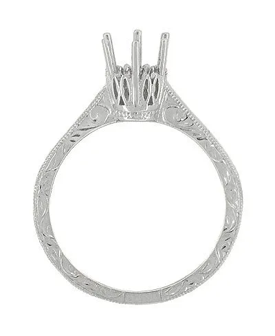 Art Deco Filigree Scrolls 1/4 Carat Crown Engagement Ring Setting in White Gold