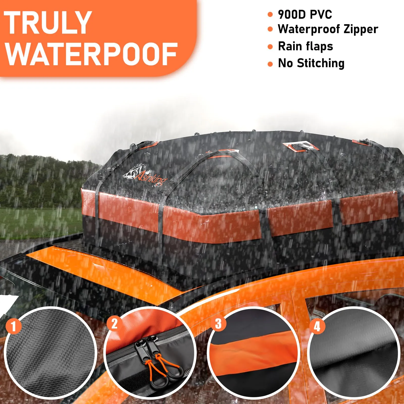 Asinking Car Roof Bag Rooftop top Cargo Carrier Bag 21 Cubic feet Waterproof for All Cars with/Without Rack, Includes Anti-Slip Mat, 10 Reinforced Straps, 6 Door Hooks, Luggage Lock