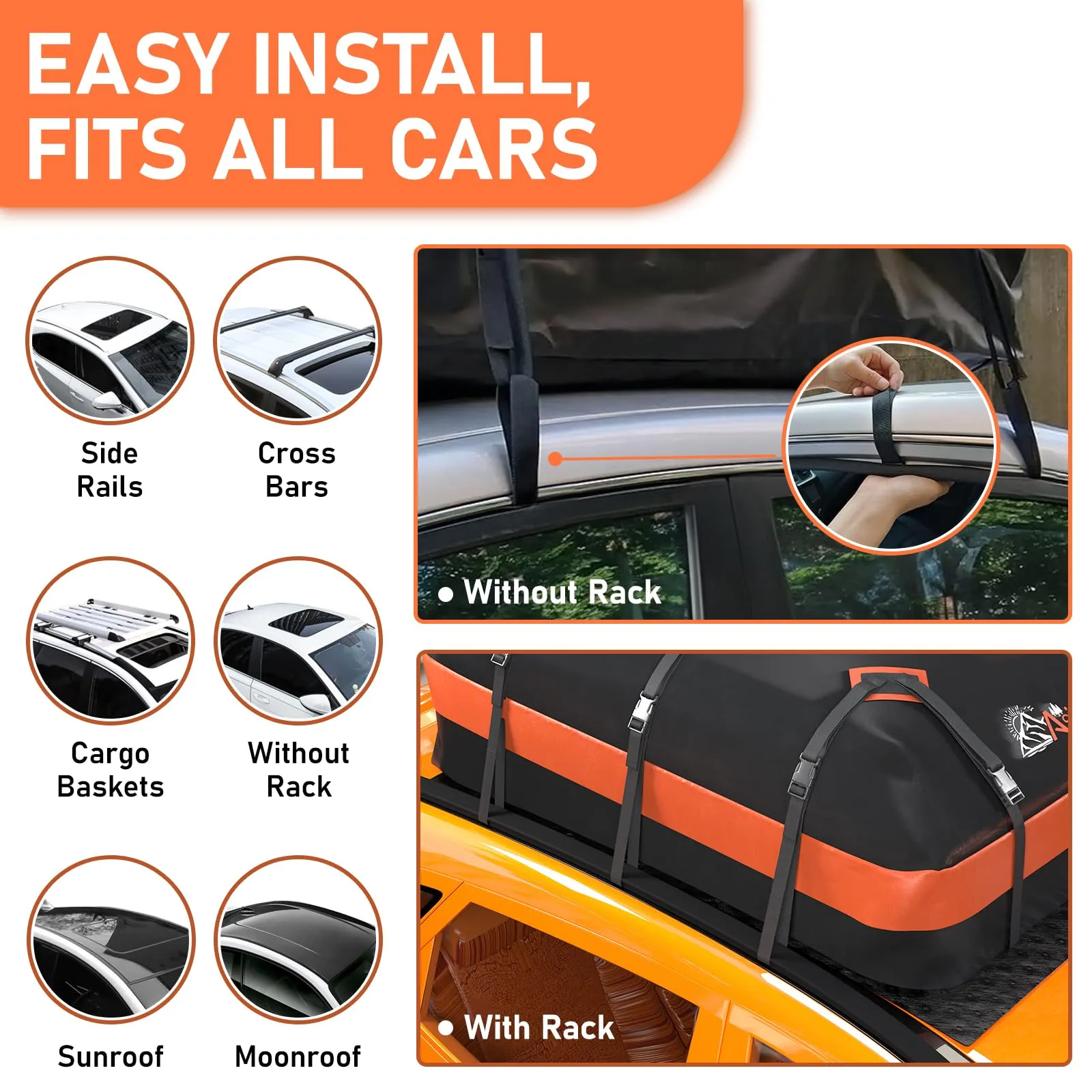 Asinking Car Roof Bag Rooftop top Cargo Carrier Bag 21 Cubic feet Waterproof for All Cars with/Without Rack, Includes Anti-Slip Mat, 10 Reinforced Straps, 6 Door Hooks, Luggage Lock