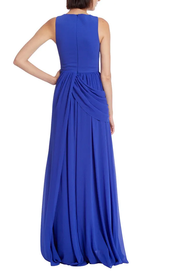 Badgley Mischka sleeveless hip drape with full pleaded skirt georgette gown