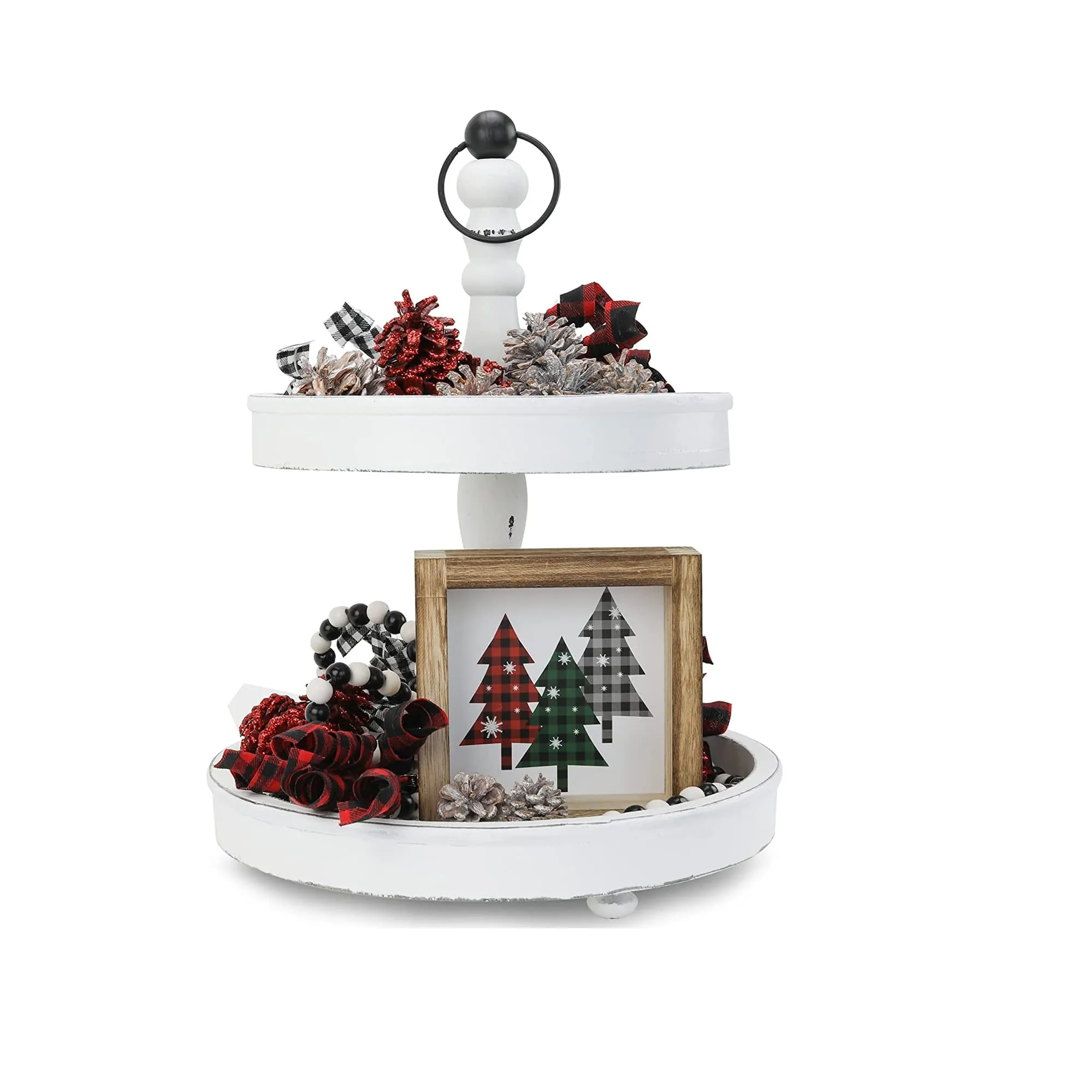 Beautiful Two Tiered Tray | Rustic Wooden Serving Tray Enhances Your Christmas Decor | Perfect