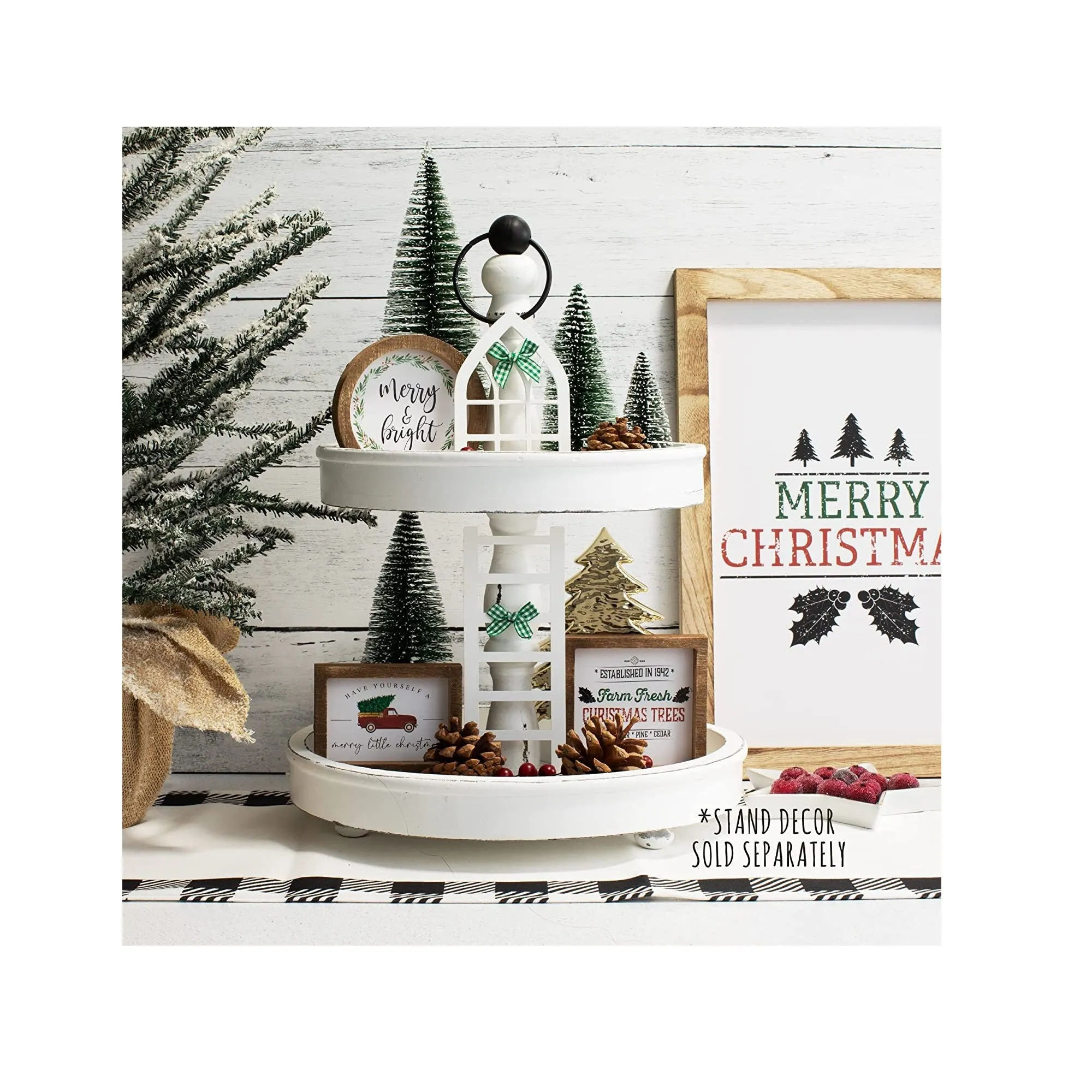 Beautiful Two Tiered Tray | Rustic Wooden Serving Tray Enhances Your Christmas Decor | Perfect