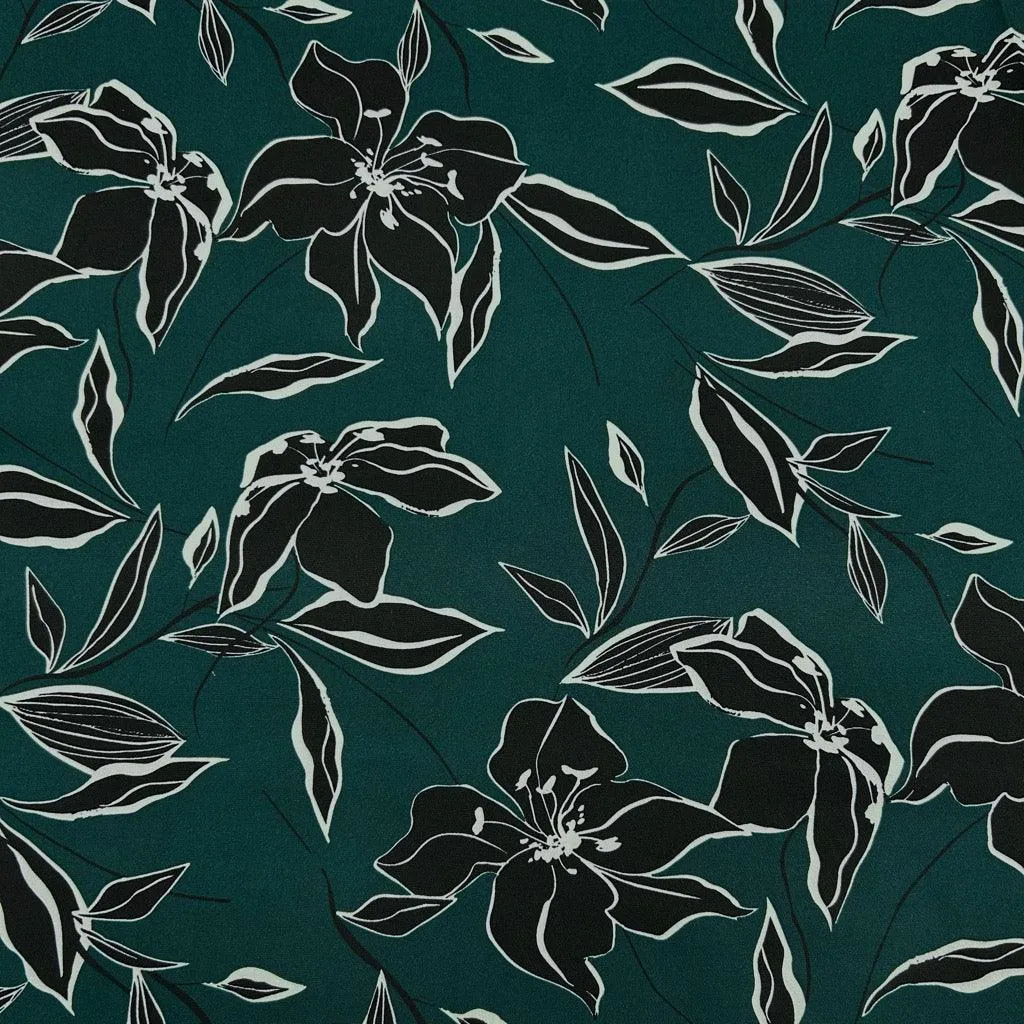 Black Floral Stretch Polyester Fabric