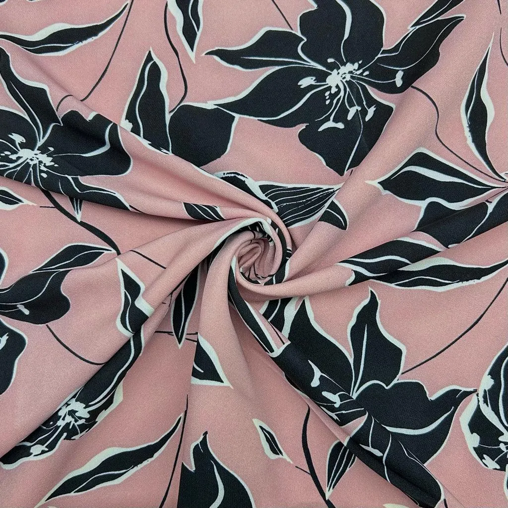 Black Floral Stretch Polyester Fabric