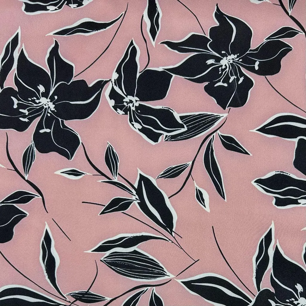 Black Floral Stretch Polyester Fabric