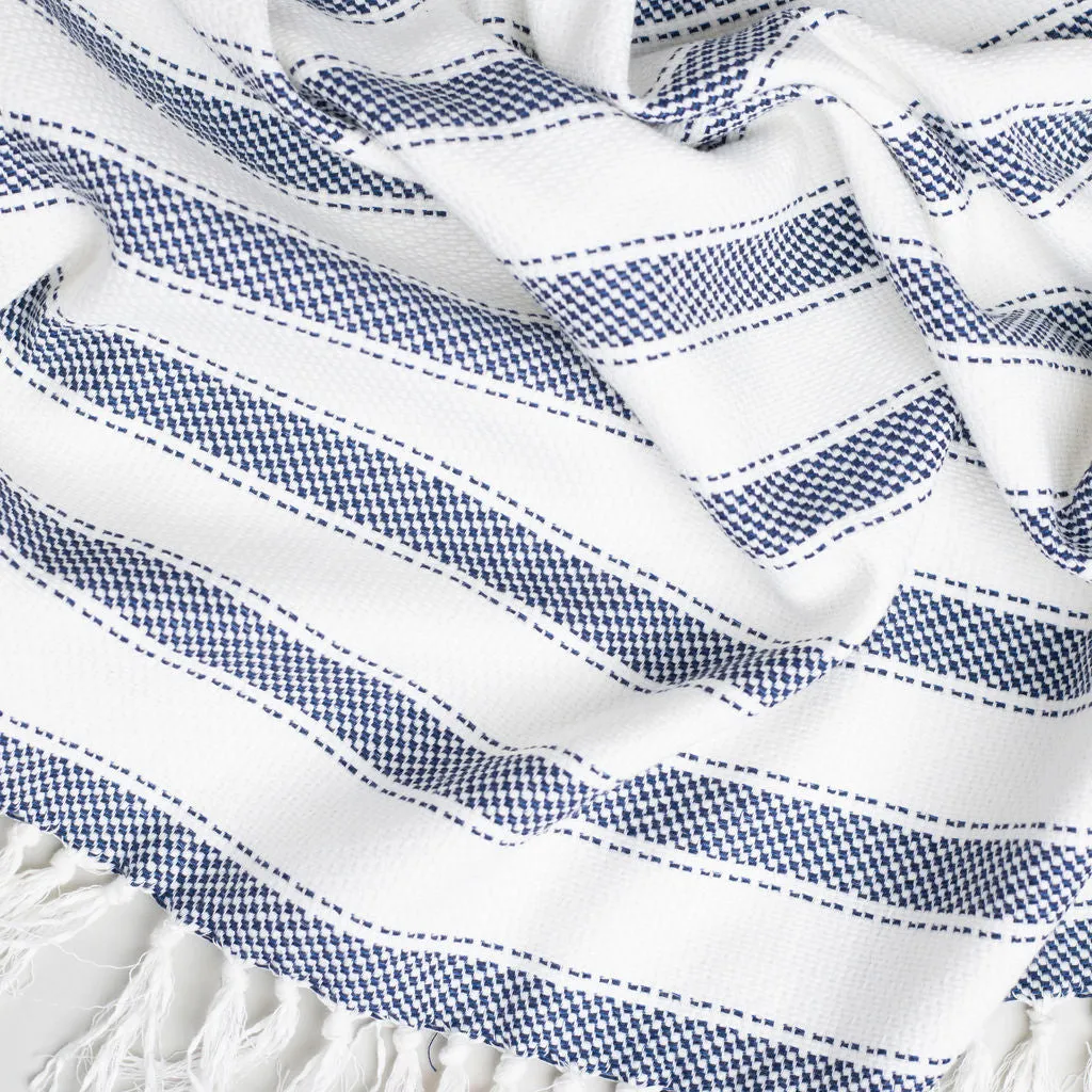 Blue and White Striped Throw Blanket 57" X 67"  3.5" TASSELS