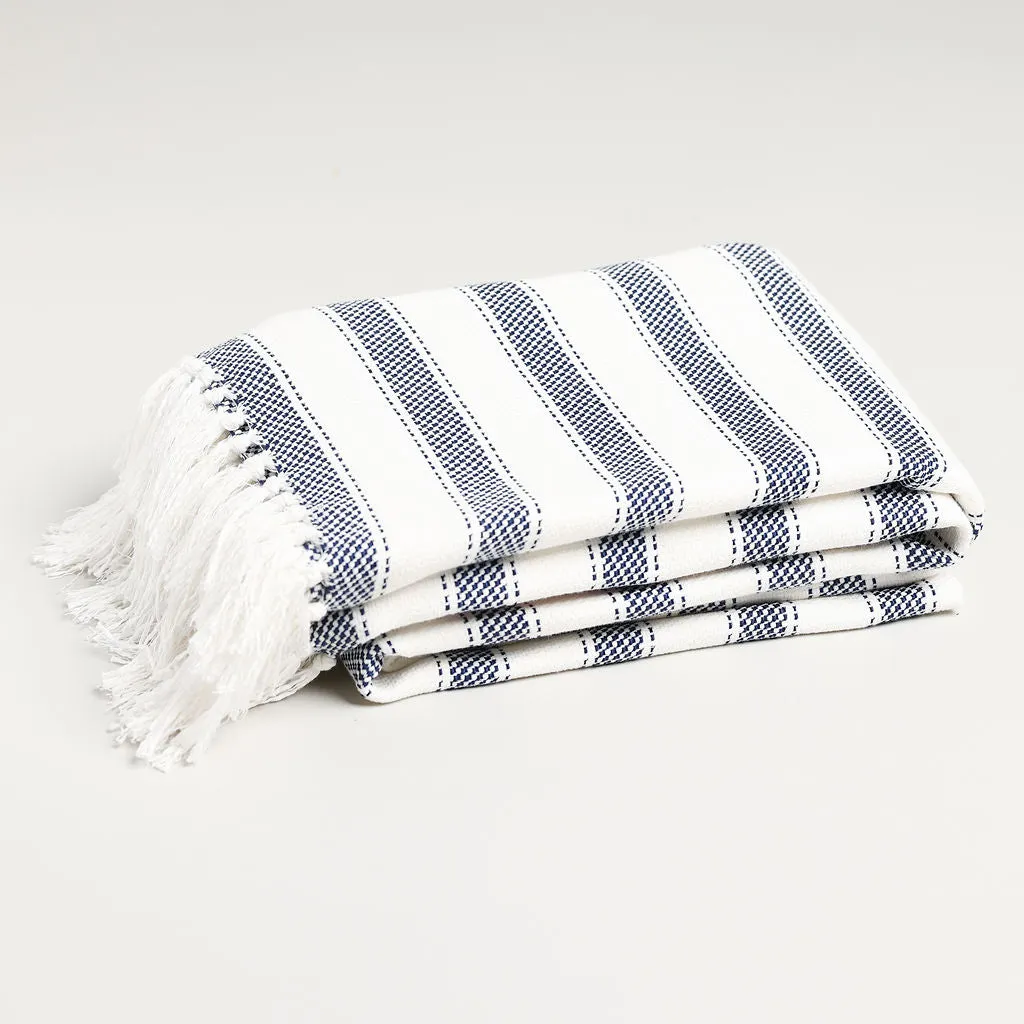 Blue and White Striped Throw Blanket 57" X 67"  3.5" TASSELS