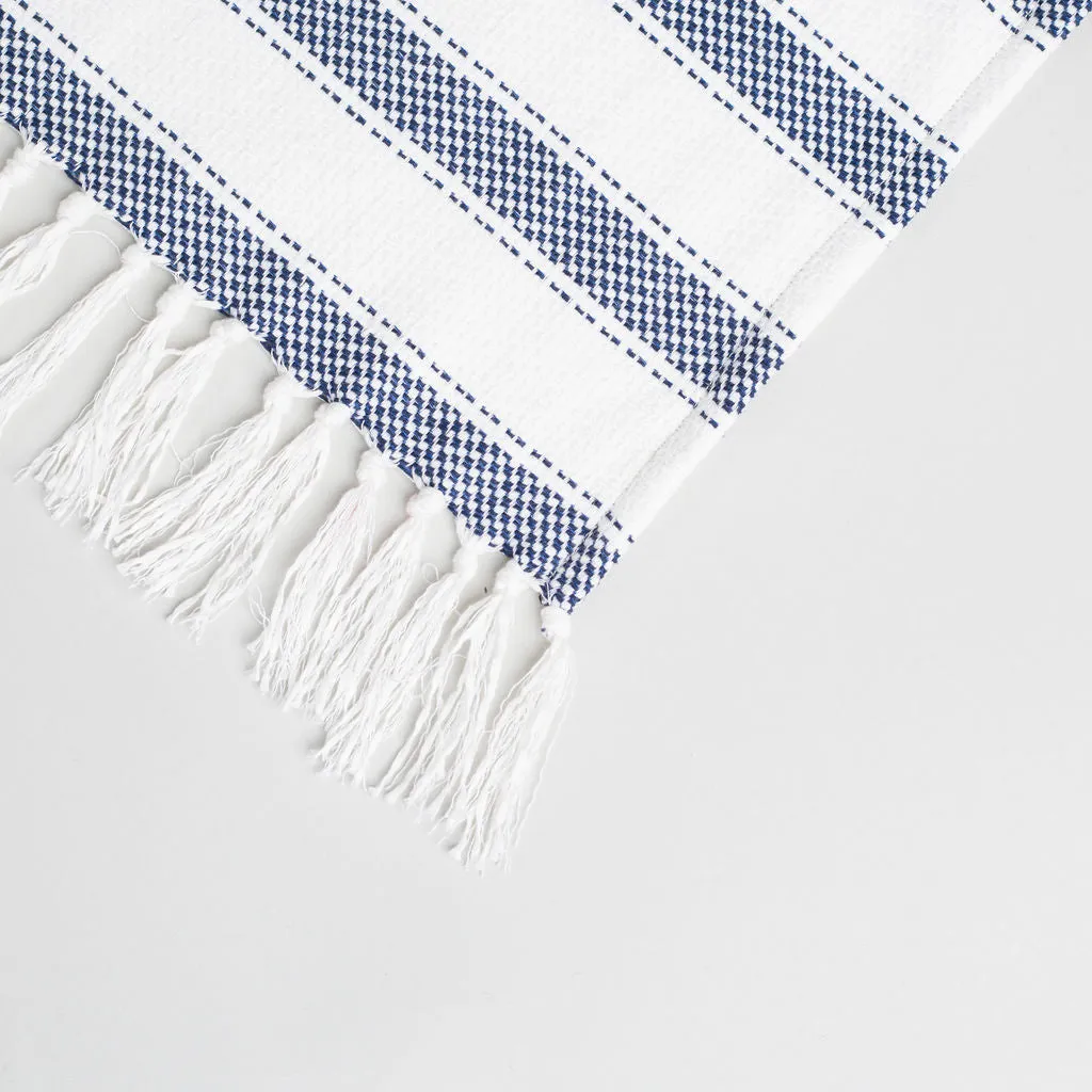 Blue and White Striped Throw Blanket 57" X 67"  3.5" TASSELS