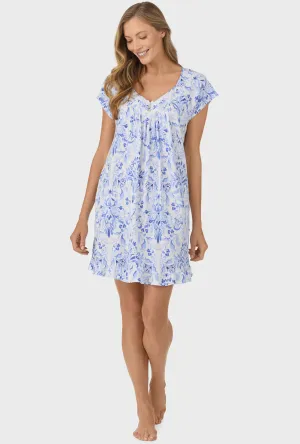 Blue Damask Cap Sleeve Nightgown