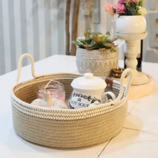 Brown Cotton Jute Storage Basket | 12 x 12 Inches