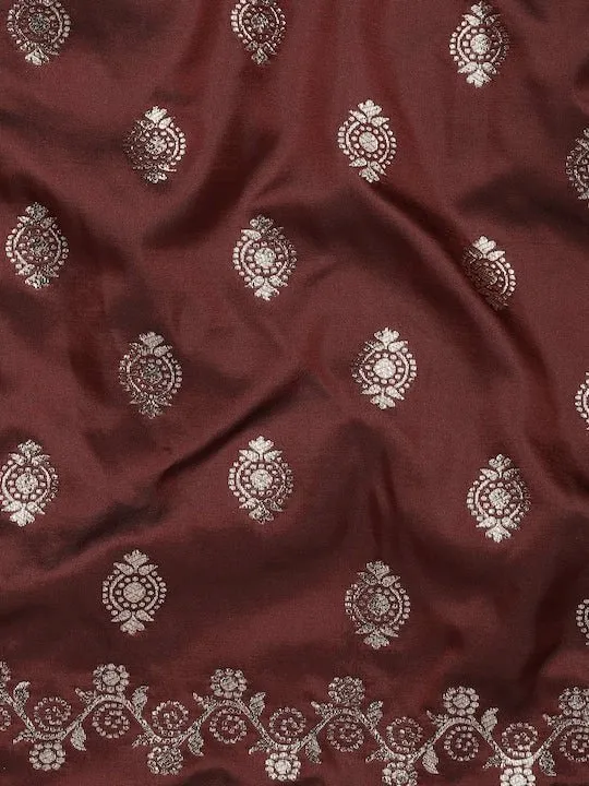 Brown Ethnic Motifs Woven Design Zari Pure Silk Saree