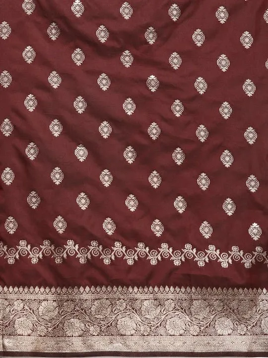 Brown Ethnic Motifs Woven Design Zari Pure Silk Saree