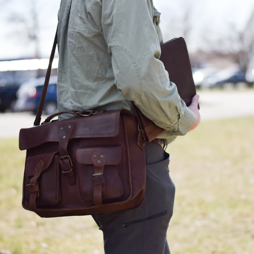 Brown Leather Briefcase by World Orphans - Chocolate Pullup Leather