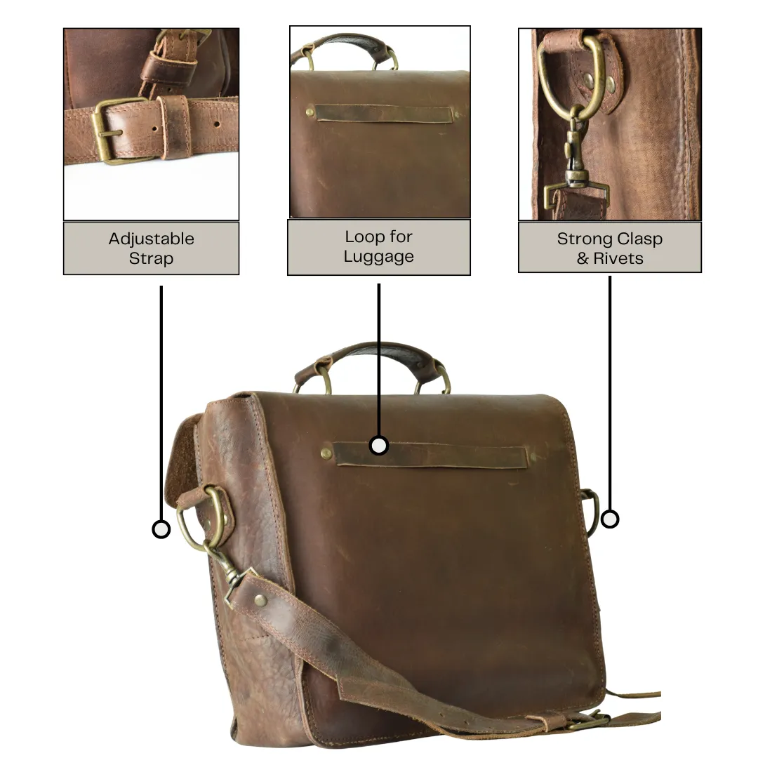 Brown Leather Briefcase by World Orphans - Chocolate Pullup Leather