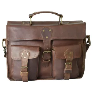 Brown Leather Briefcase by World Orphans - Chocolate Pullup Leather