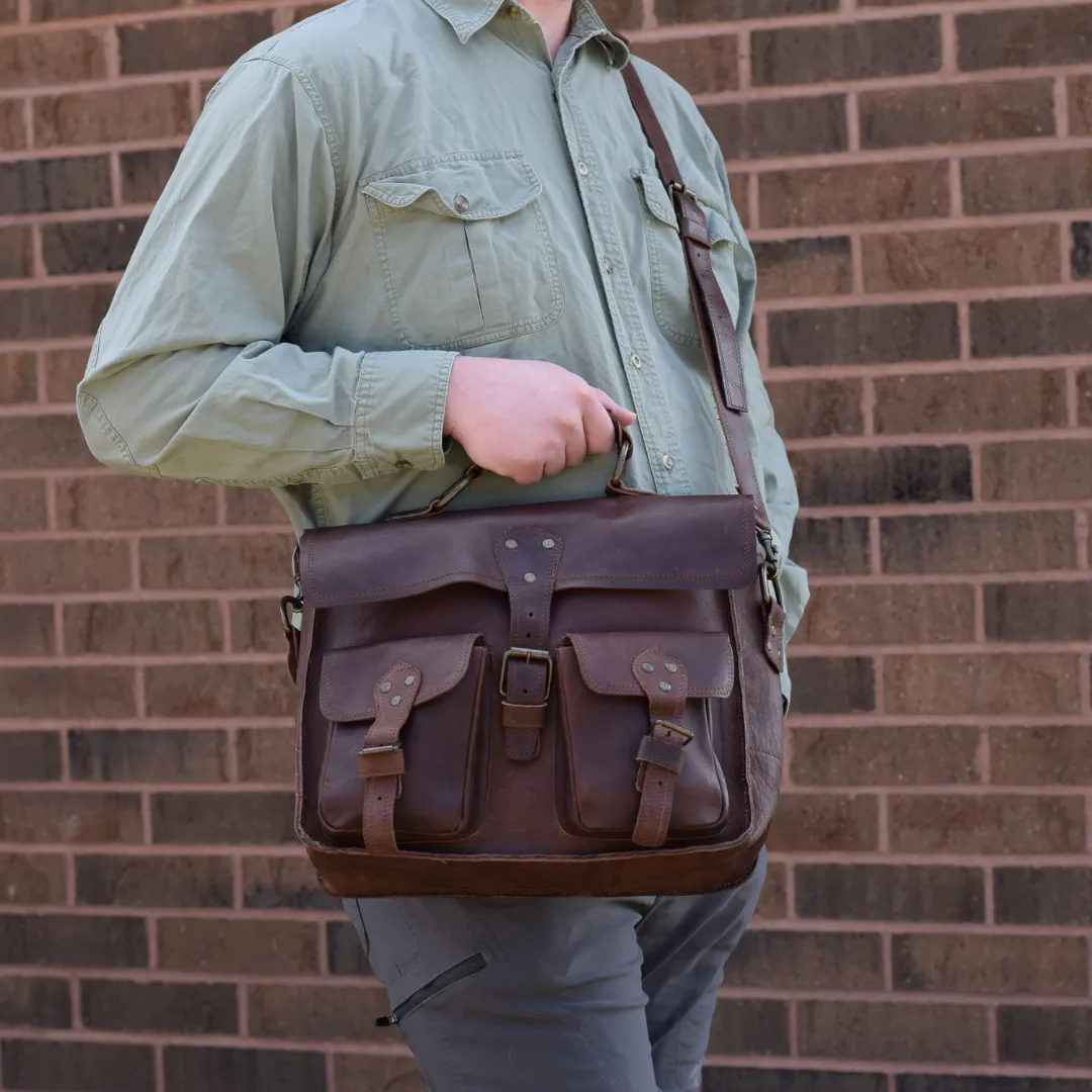 Brown Leather Briefcase by World Orphans - Chocolate Pullup Leather