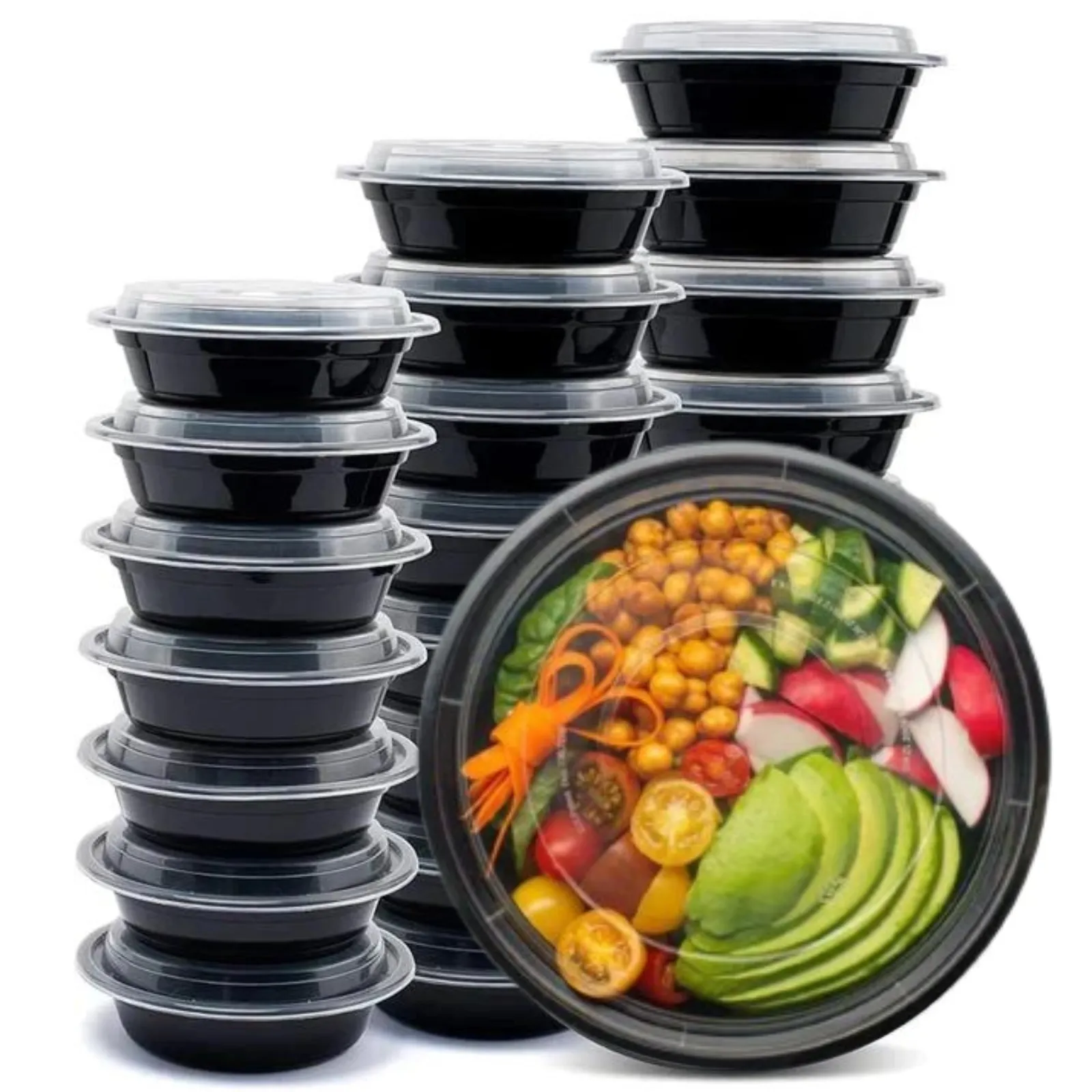 *BULK*  32oz Black Meal Prep/ Bento Box Disposable Container with Clear Lid