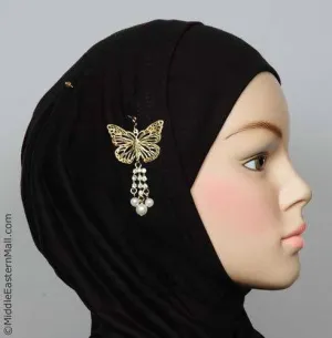 Butterfly Hijab Pin # 6  In Gold Tone & Pearly Beads