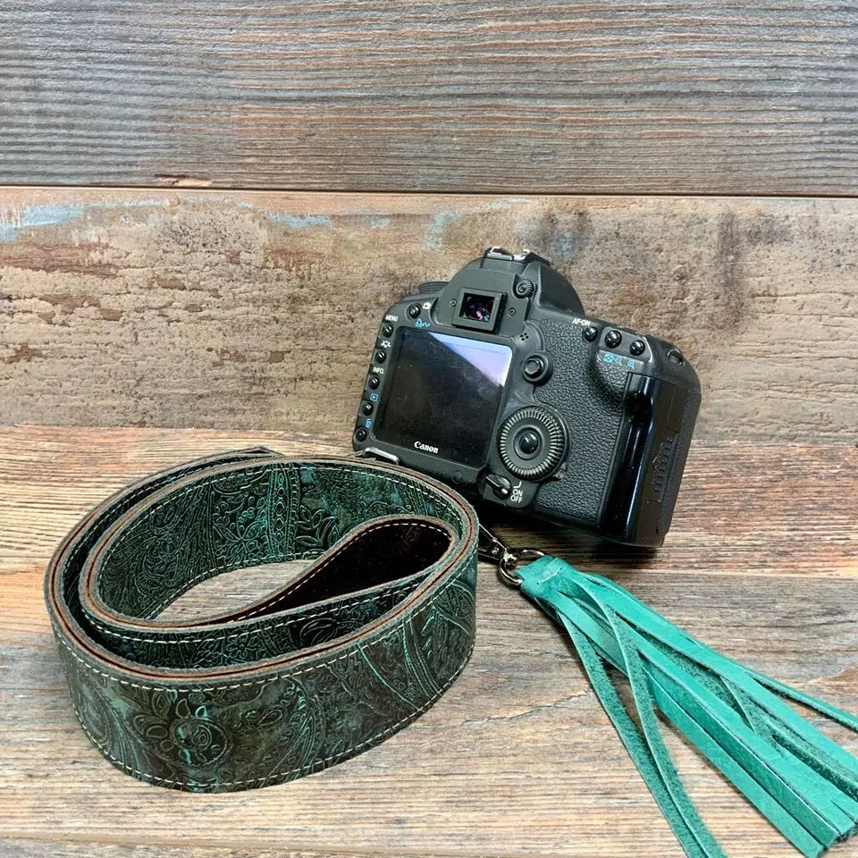 Camera Strap Sling Turquoise & Brown Paisley