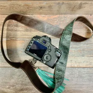 Camera Strap Sling Turquoise & Brown Paisley