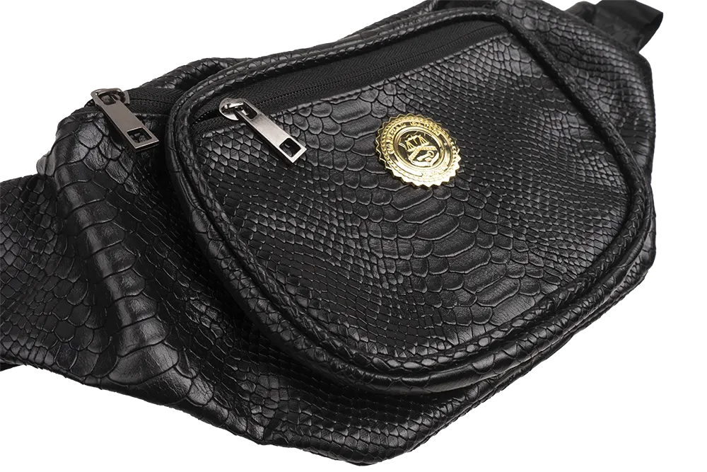 CAPITAL GAINS SNAKE LEATHER FANNY PACK BLACK - CG010