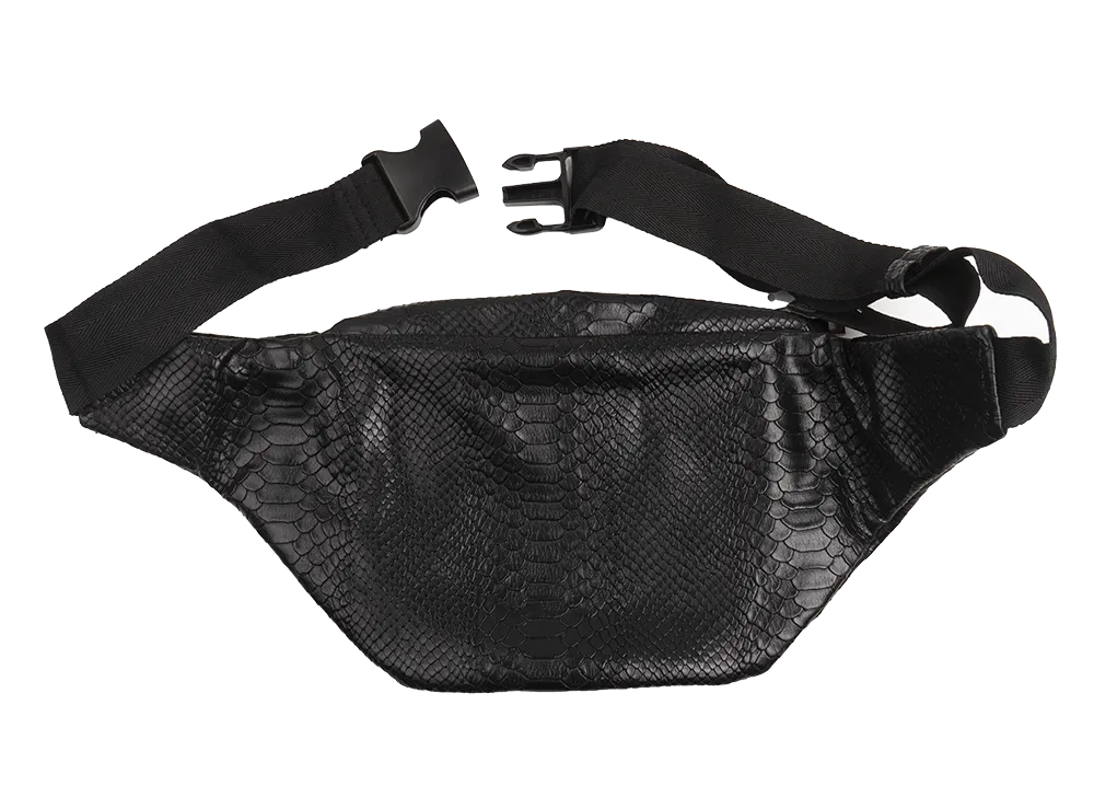 CAPITAL GAINS SNAKE LEATHER FANNY PACK BLACK - CG010