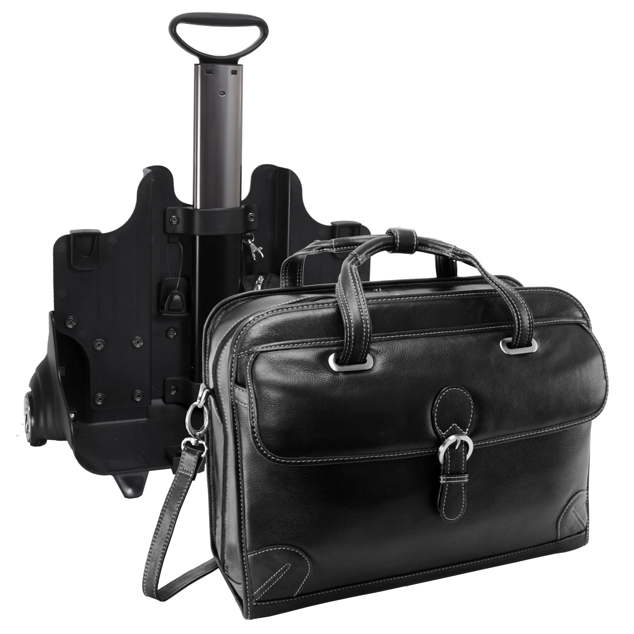 CARUGETTO | 15" Leather Detachable-Wheeled Laptop Briefcase