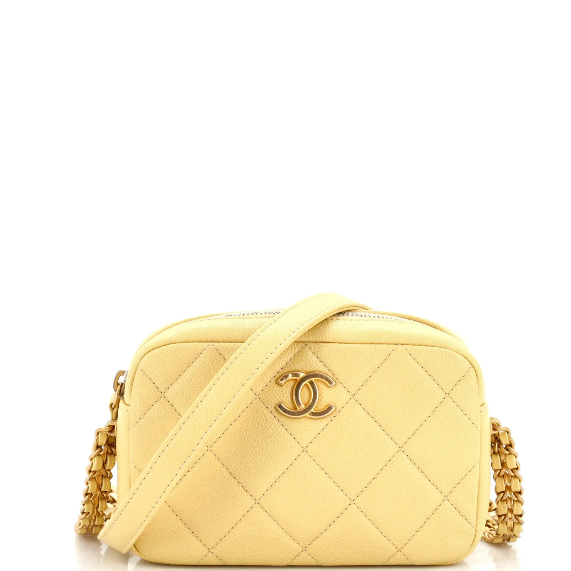 CHANEL Chain Melody Camera Bag Quilted Caviar Small