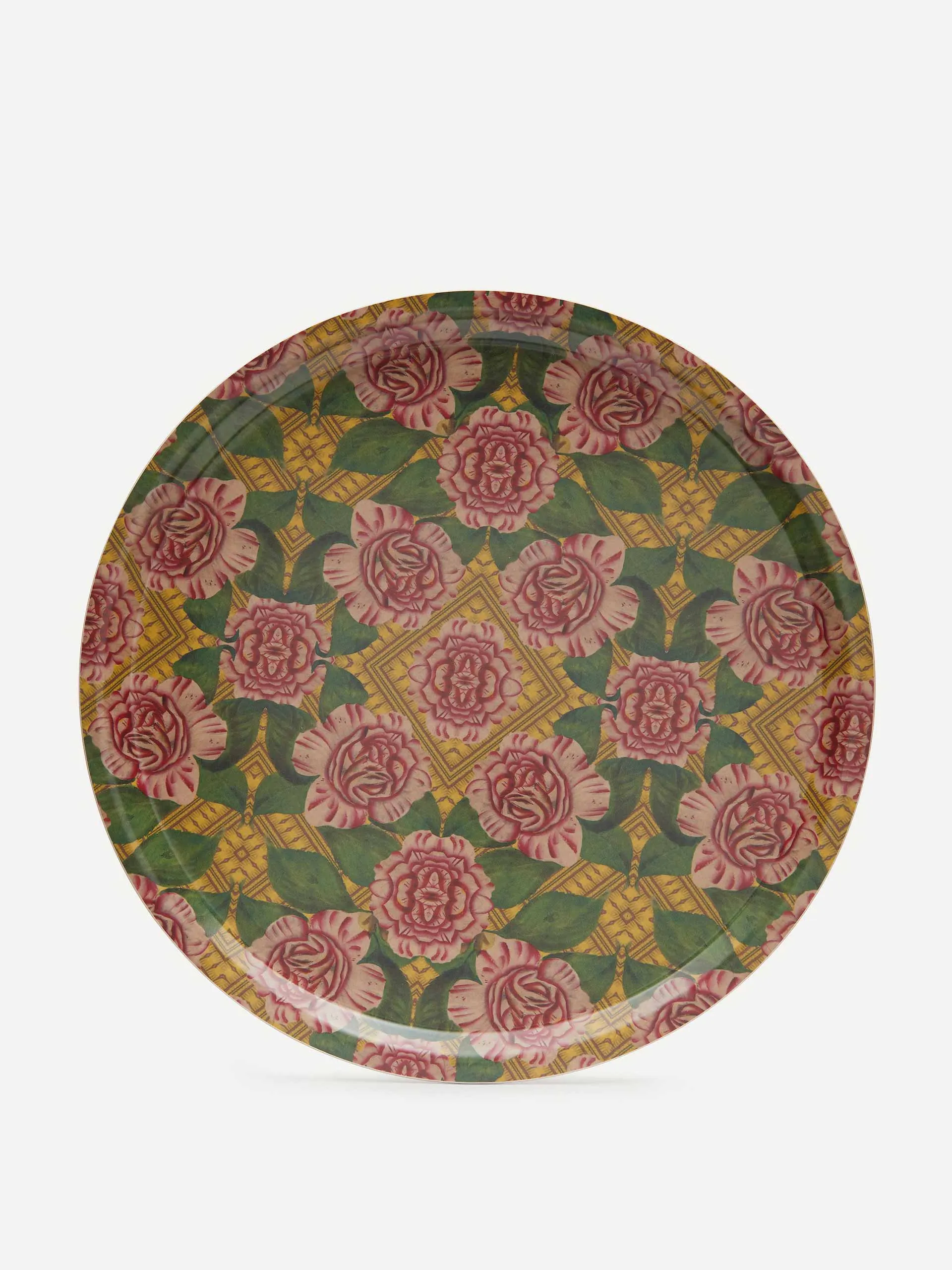 Charming Camellia round birch wood tray