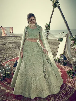 Charming Pista Green Embroidered Lehenga Choli