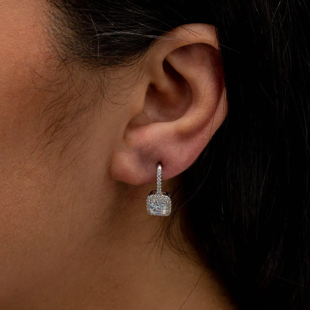 CHARMING SQUARE STONED HOOP SILVER EARRING