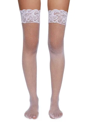 Charming Temptation Fishnet Thigh Highs - White