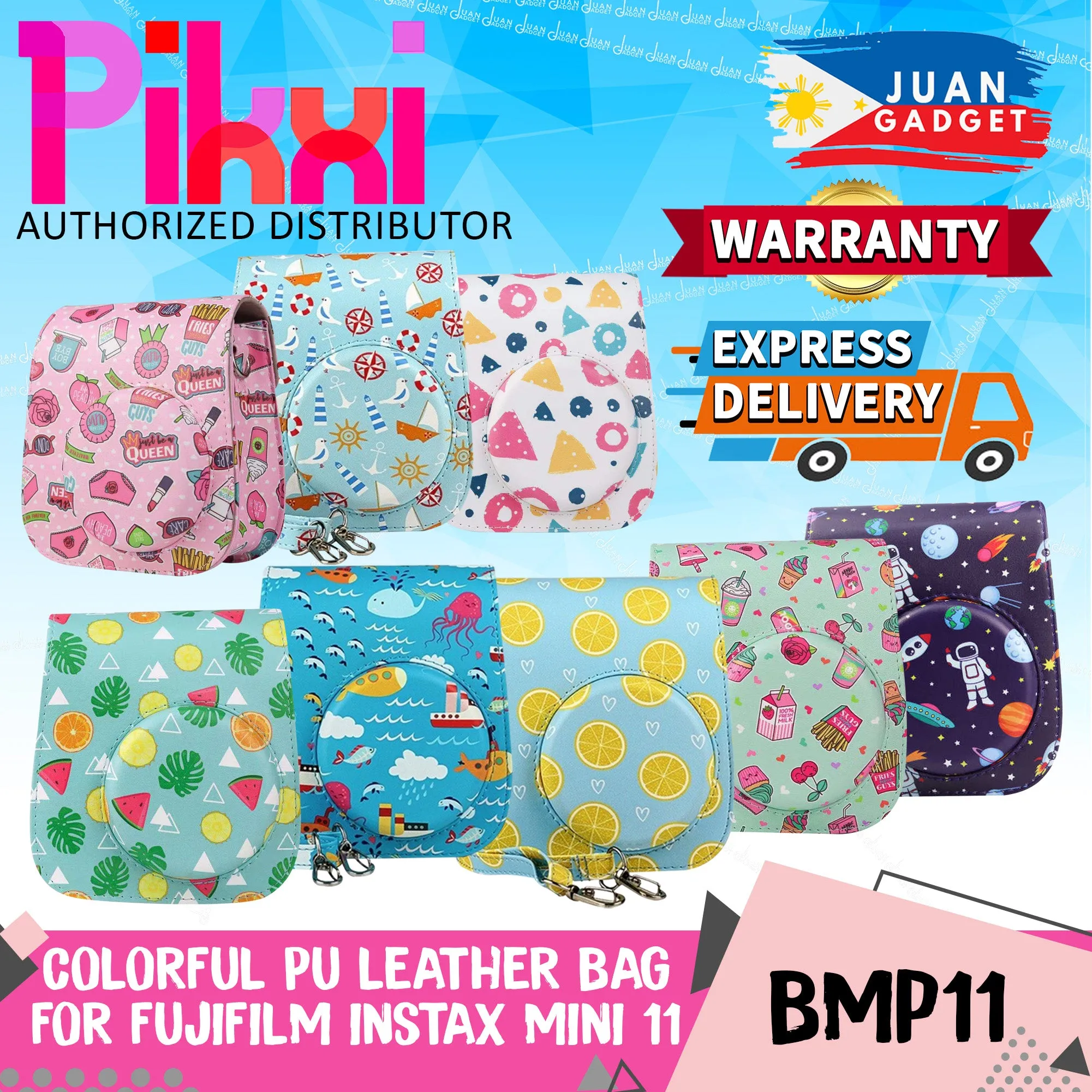 [CLEARANCE] Pikxi BMP11 Fujifilm Instax Mini 11 PU Leather Camera Case Bag with Shoulder Strap (Fun & Playful Designs)