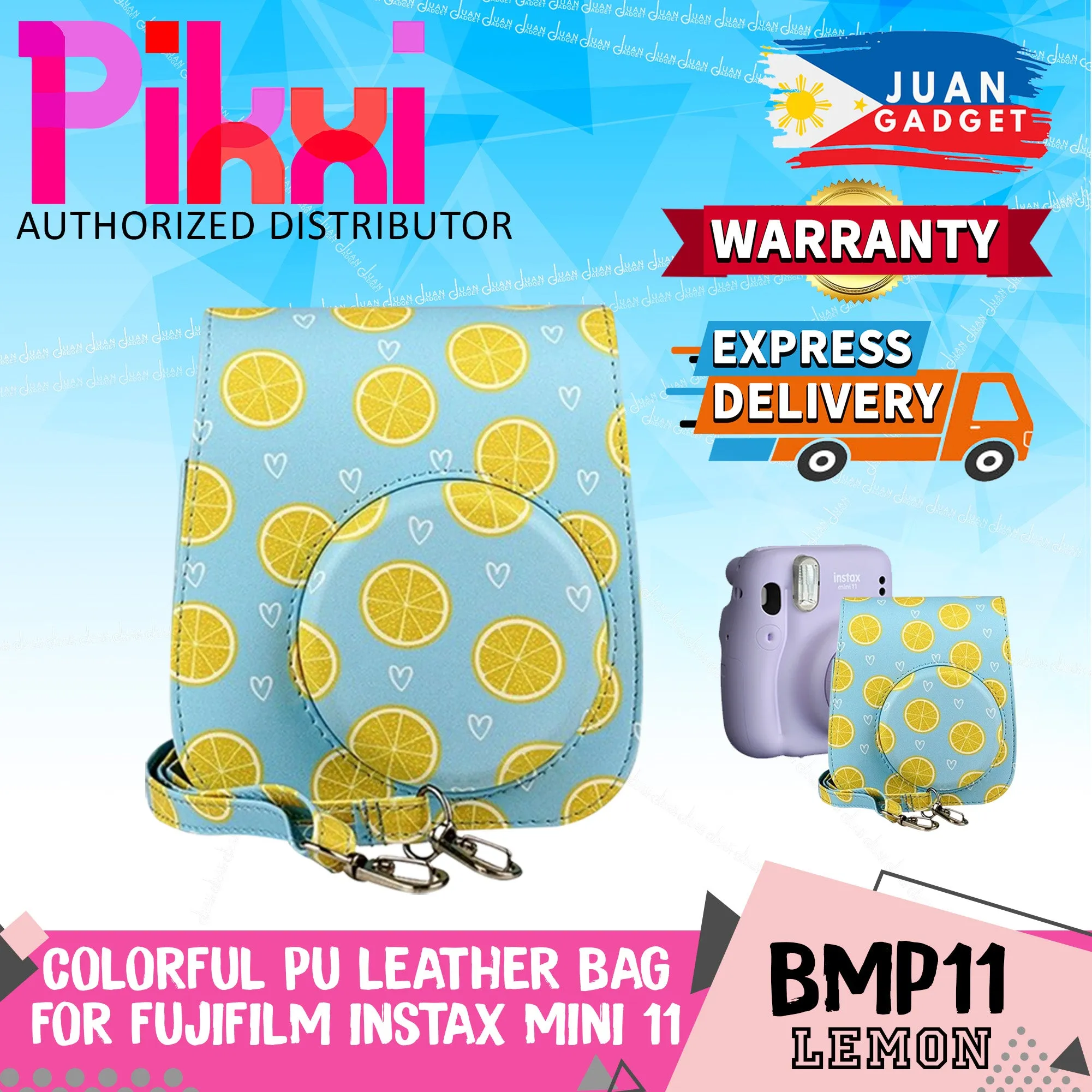 [CLEARANCE] Pikxi BMP11 Fujifilm Instax Mini 11 PU Leather Camera Case Bag with Shoulder Strap (Fun & Playful Designs)