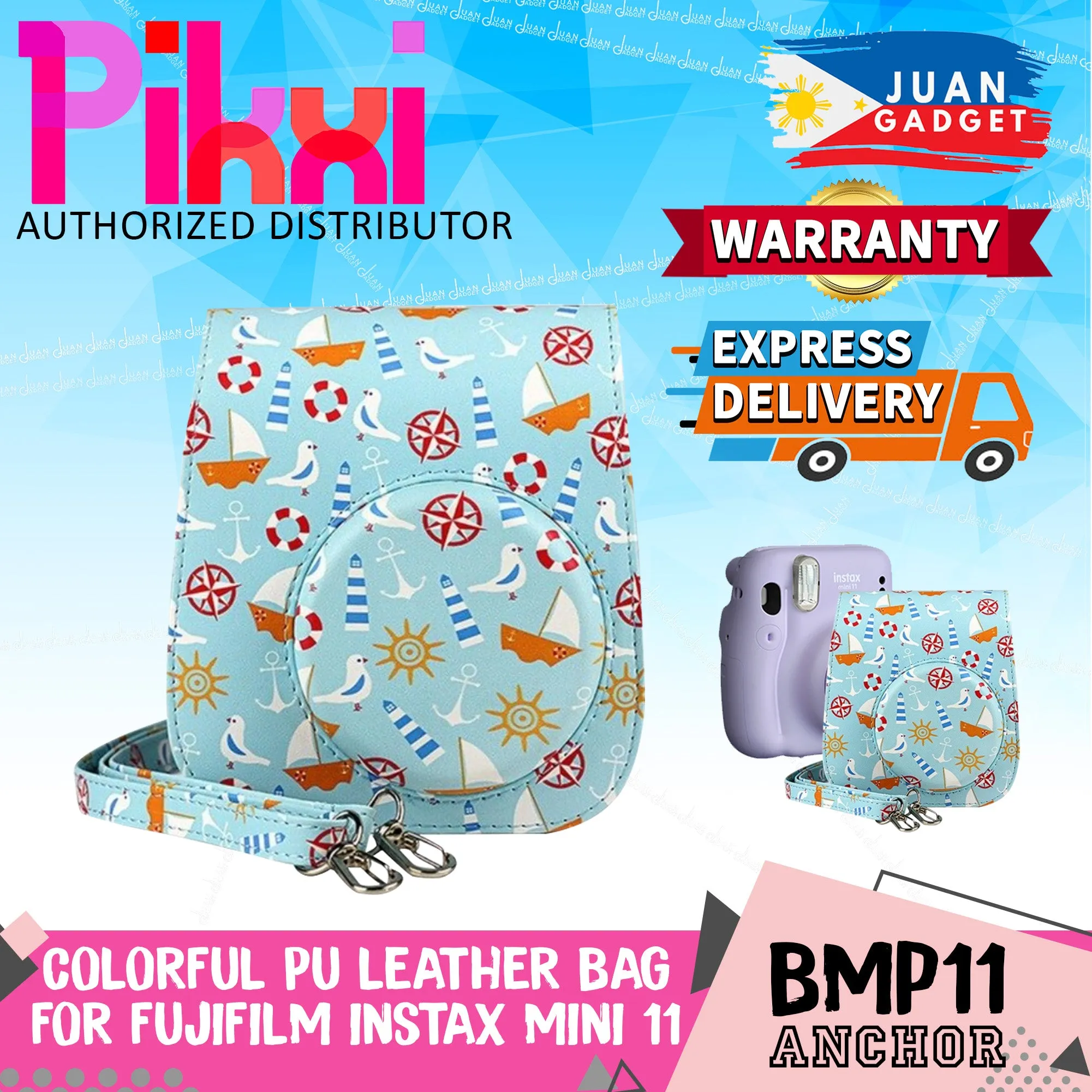 [CLEARANCE] Pikxi BMP11 Fujifilm Instax Mini 11 PU Leather Camera Case Bag with Shoulder Strap (Fun & Playful Designs)