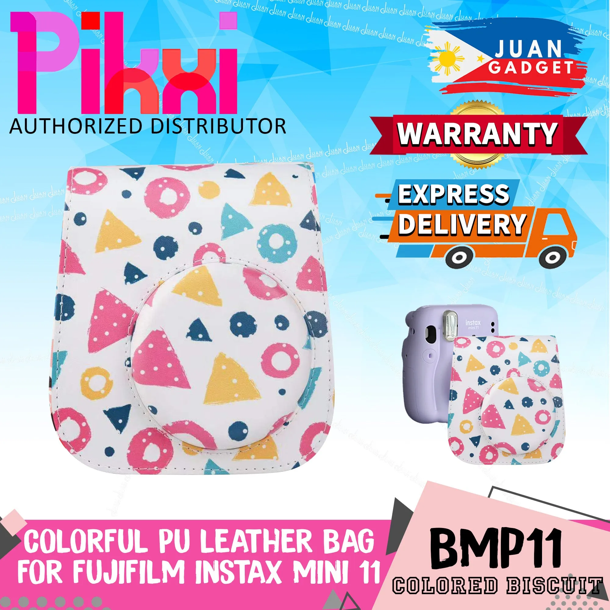 [CLEARANCE] Pikxi BMP11 Fujifilm Instax Mini 11 PU Leather Camera Case Bag with Shoulder Strap (Fun & Playful Designs)