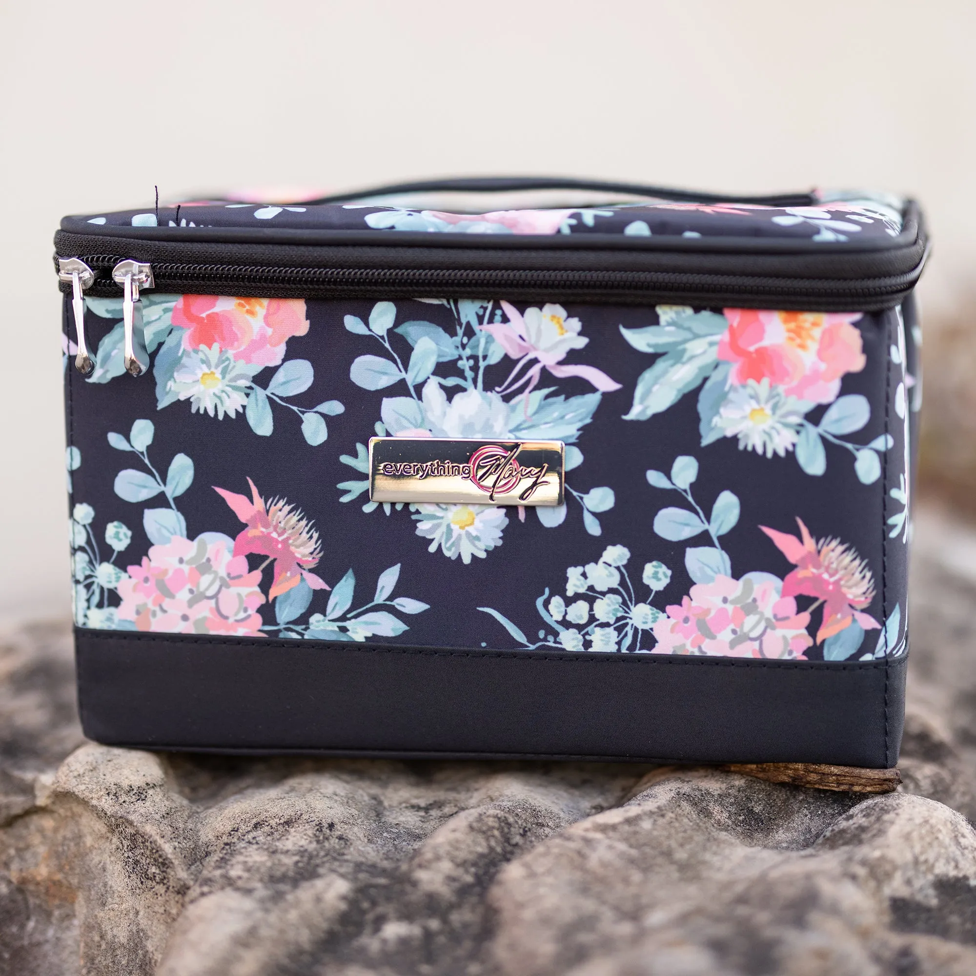 Collapsible Sewing Kit Organizer Box, Black & Floral