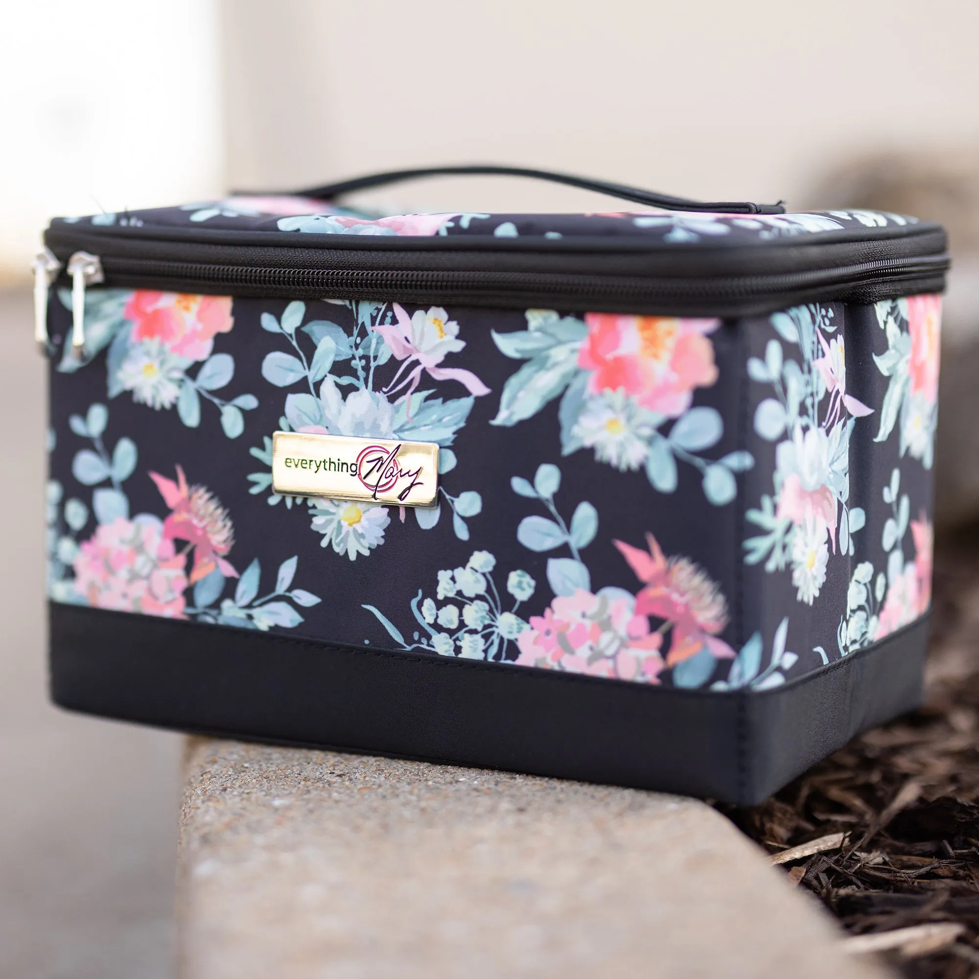 Collapsible Sewing Kit Organizer Box, Black & Floral