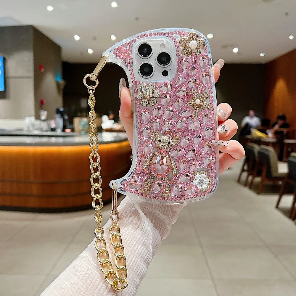 Colorful Diamond Phone Case With Metal Chain Strap - iPhone 14 Plus