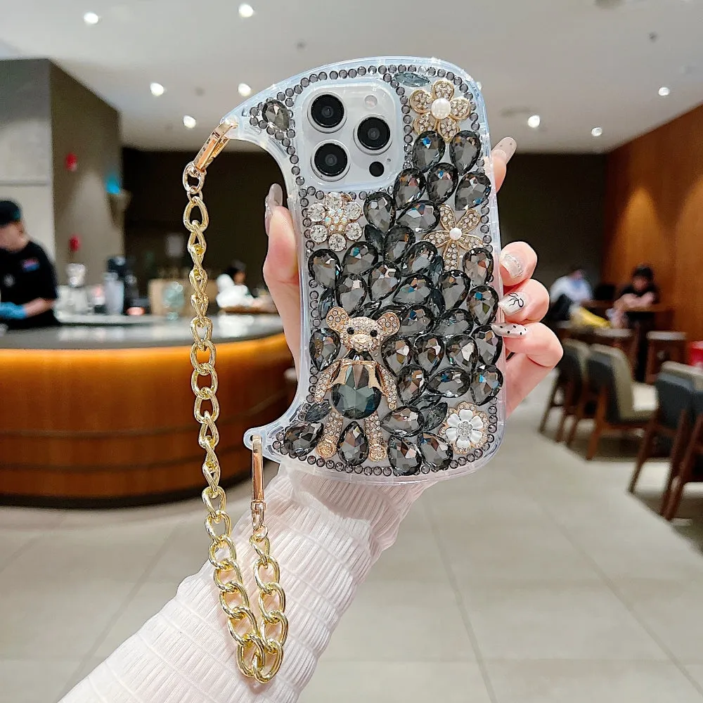 Colorful Diamond Phone Case With Metal Chain Strap - iPhone 14 Plus